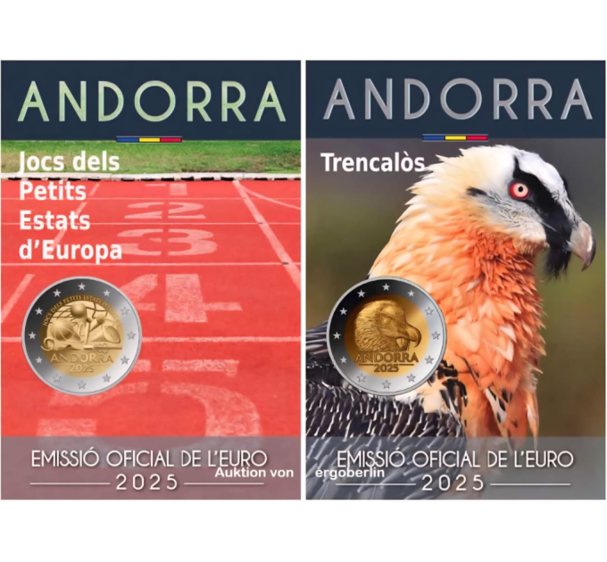 Andorra 2 euro BU mündikaart 2025 – Games of the Small States of Europe + Habe-raisakotkas