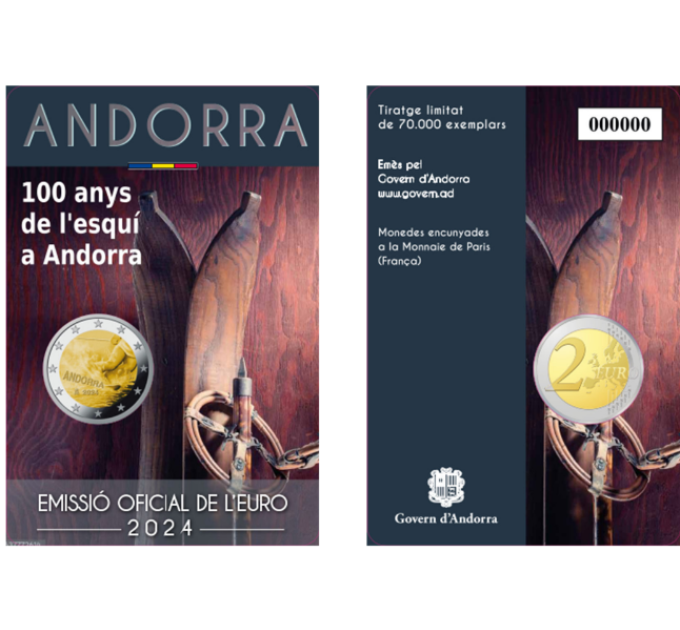 Andorra 2 euro BU mündikaart 2024 – 100 aastat suusatamist Andorras
