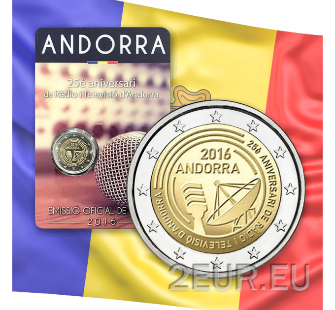 Andorra 2 euro BU mündikaart 2016 - Andorra raadio ja televisiooni 25. aastapäev  