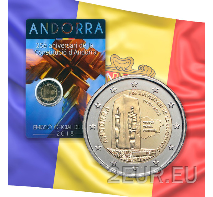 Andorra 2 euro BU mündikaart 2018 - Andorra põhiseaduse 25. aastapäev  