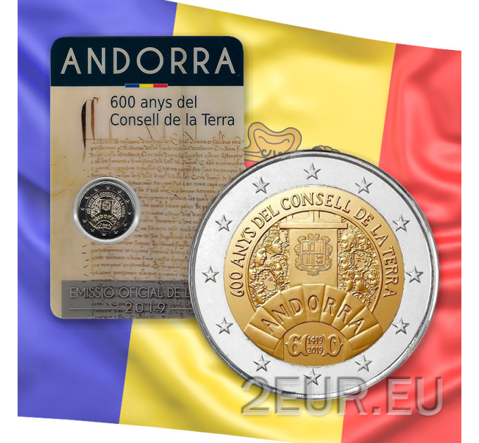 Andorra 2 euro BU mündikaart 2019 - Consell de La Terra 600 aastat