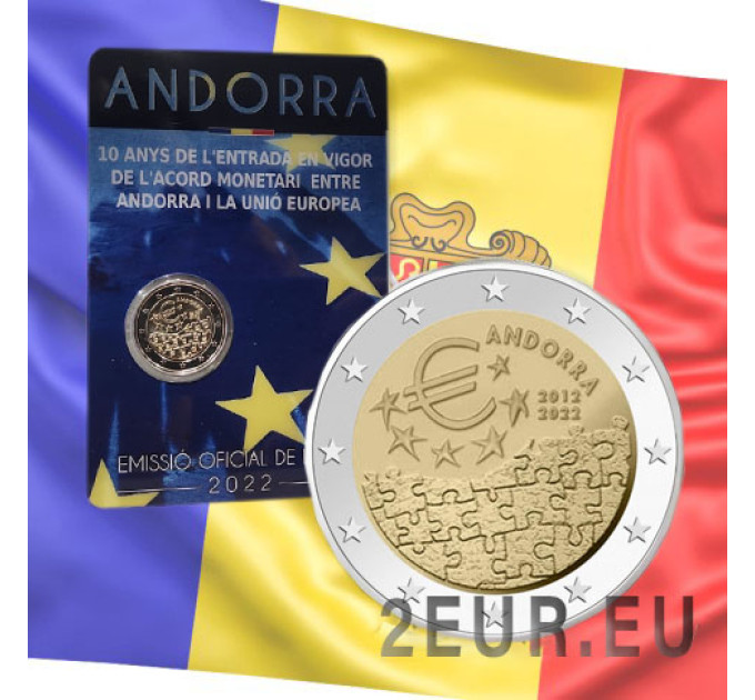 Andorra 2 euro BU mündikaart 2022 – 10 aastat rahakokkulepet Andorra ja ELi vahel