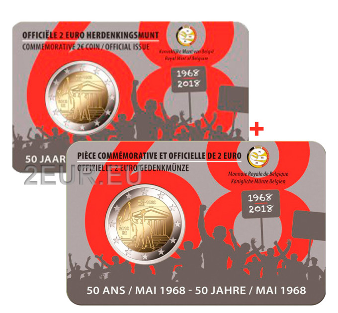  Belgia 2 eurot BU 2018 – mai 1968 50. aastapäev Sündmused Belgias – Student Revolt - NL+FR