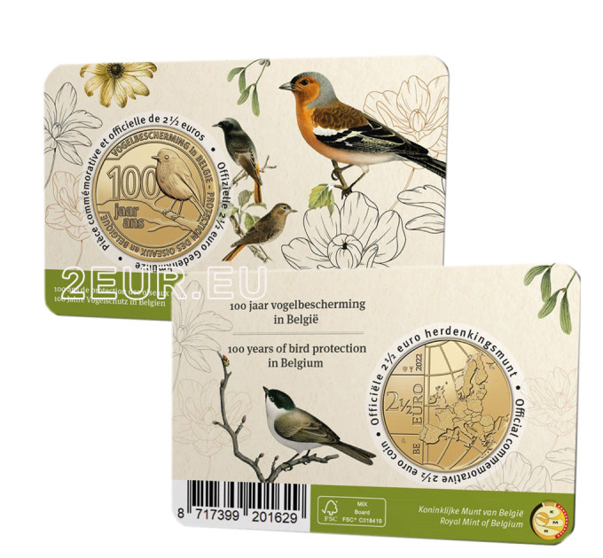 Belgia 2,5 euro BU 2022 – 100 aastat linnukaitset Belgias – FR