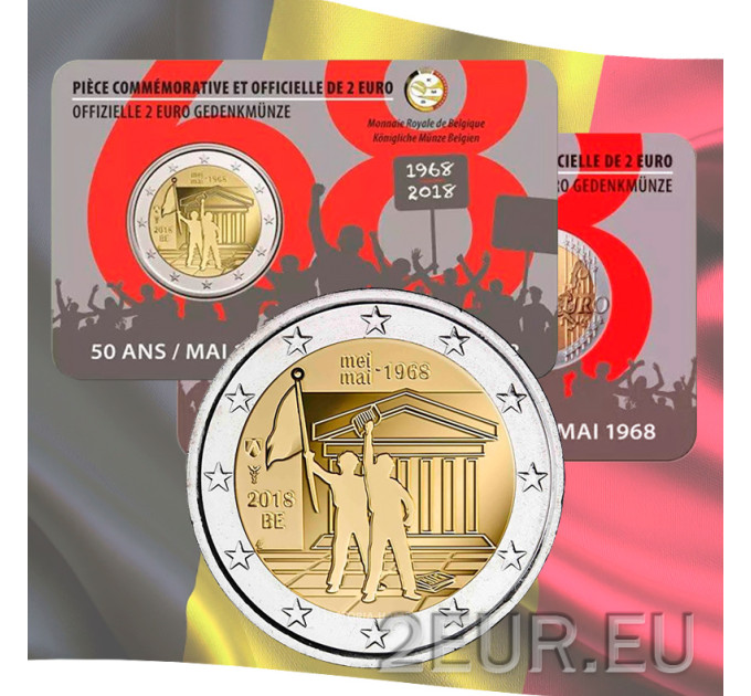  Belgia 2 eurot BU 2018 – mai 1968 50. aastapäev Sündmused Belgias – Student Revolt - FR