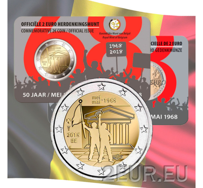  Belgia 2 eurot BU 2018 – mai 1968 50. aastapäev Sündmused Belgias – Student Revolt - NL