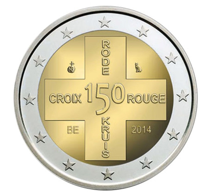 Belgia 2 euro UNC 2014 - 150 aastat Belgia Punast Risti