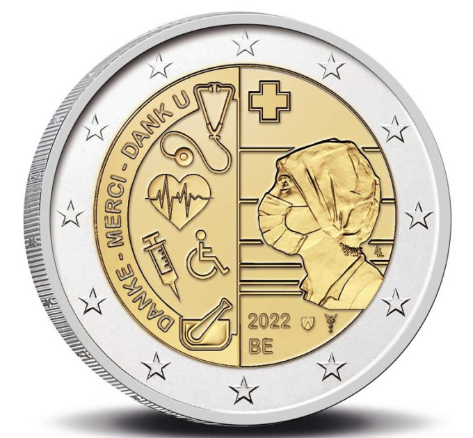 Belgia 2 euro UNC 2022 – tervishoid covid-pandeemia ajal 