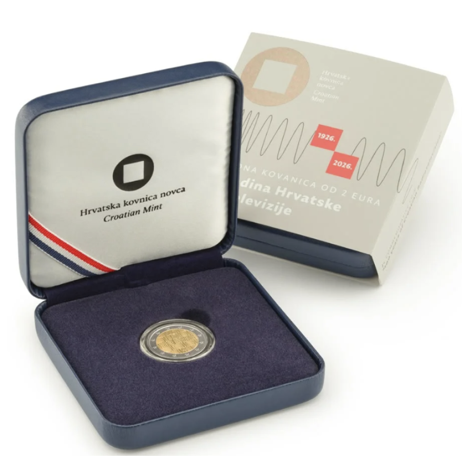 Horvaatia 2 euro PROOF 2026 – Horvaatia raadio ja televisiooni 100 aastat