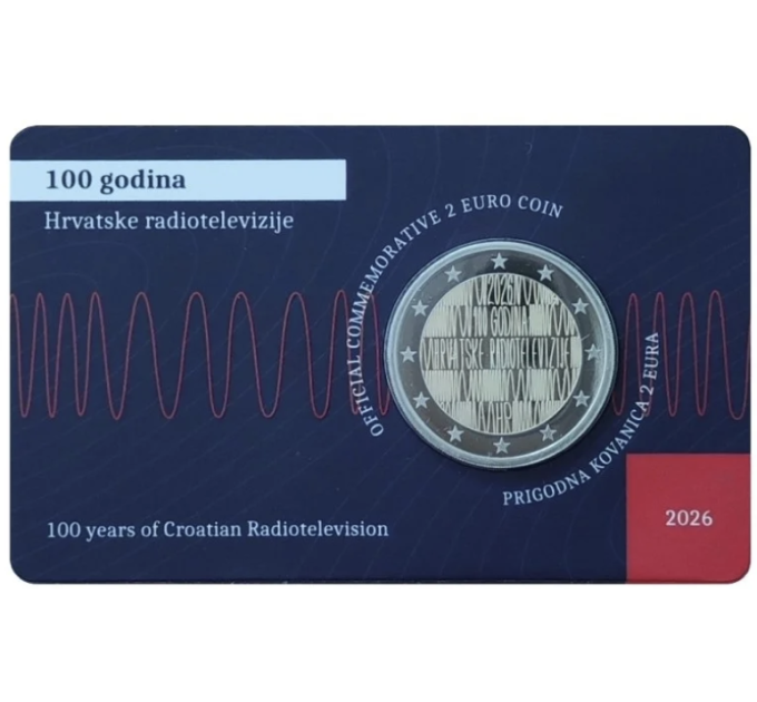 Хорватия 2 евро BU 2026 – 100 лет хорватскому радио и телевидению