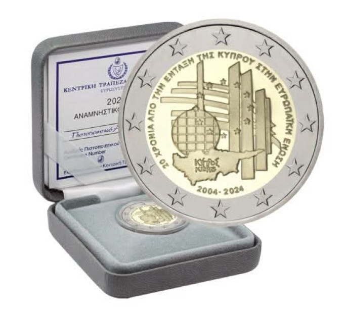 Küpros 2 eurot proof 2024 – Küprose Euroopa Liiduga ühinemise 20. aastapäev