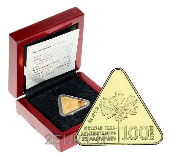 Eesti 100 Kroon kuldmünt Proof 2007 - Eesti krooni taaskehtestamise 15. aastapäev