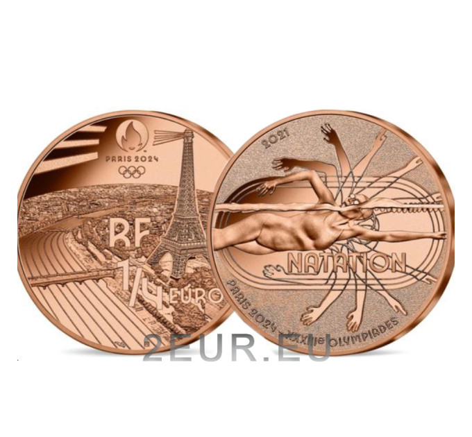  Prantsusmaa 1/4 euro UNC 2021 – 2024. aasta Pariisi olümpiamängud – ujumine