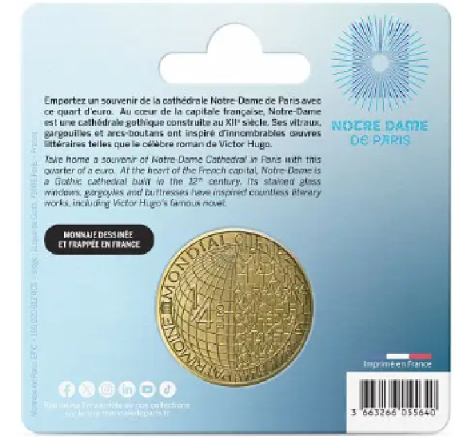  Prantsusmaa 1/4 euro UNC 2025 – UNESCO – PARIISI NOTRE-DAME'I KATEDRAL