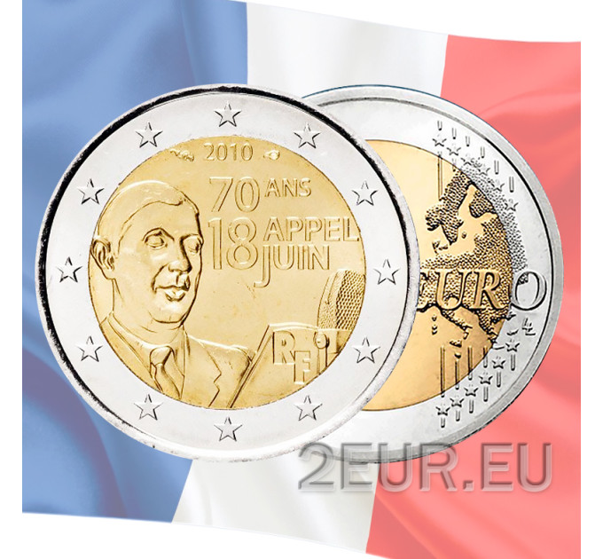 Prantsusmaa 2 euro UNC 2010 - 18. juuni 1940 apellatsiooni 70. aastapäev – Charles de Gaulle