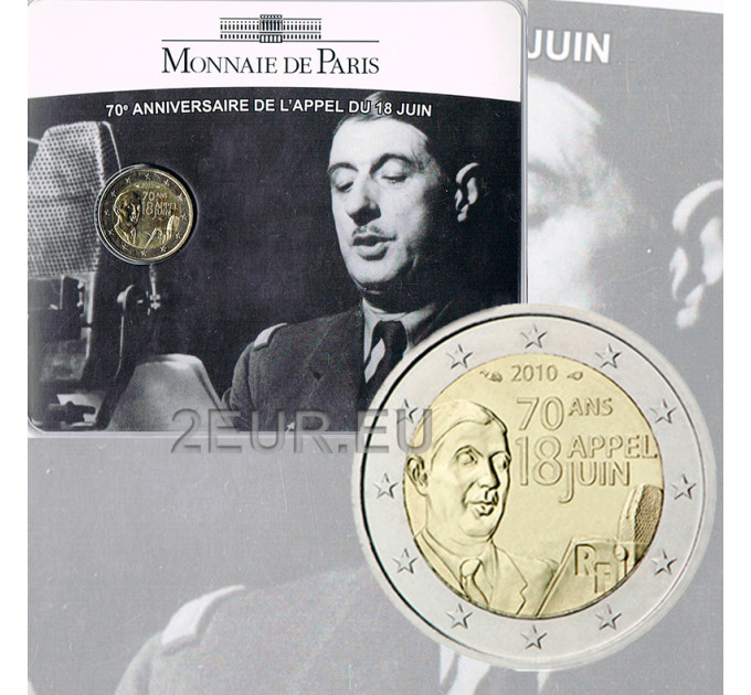 Prantsusmaa 2 eurot BU 2010 – 18. juuni 1940 apellatsiooni 70. aastapäev – Charles de Gaulle
