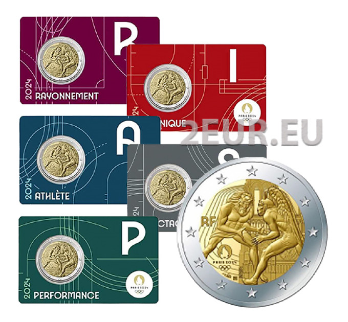 Prantsusmaa 2 eurot BU 2024 – 2024. aasta Pariisi olümpiamängud – Herakles harjutab maadlust – Notre Dame - 5 tk