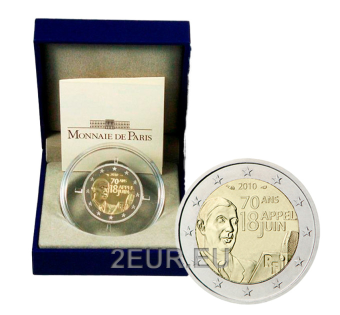 Prantsusmaa 2 eurot Proof 2010 – 18. juuni 1940 apellatsiooni 70. aastapäev – Charles de Gaulle