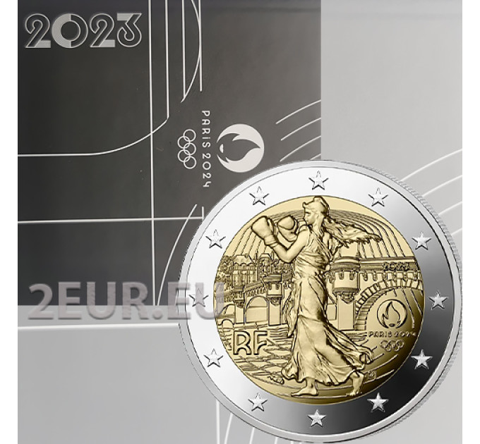 Prantsusmaa 2 eurot Proof 2023 – 2024. aasta Pariisi olümpiamängud – Külvaja praktiseerib pugilismi