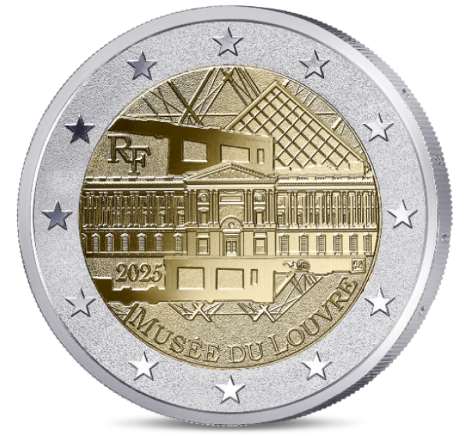 France 2 euro Proof 2025 - Louvre Museum - reverse polishing
