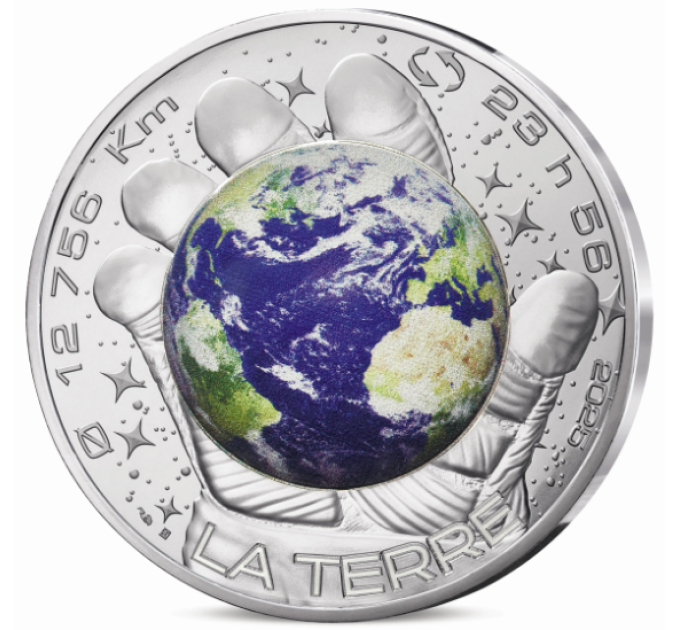 France 100 euro silver coin Proof 2025 - A Space Odyssey with Thomas Pesquet - Earth