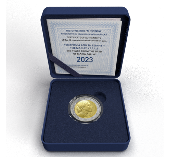 Kreeka 2 eurot Proof 2023 – Maria Callase 100. sünniaastapäev
