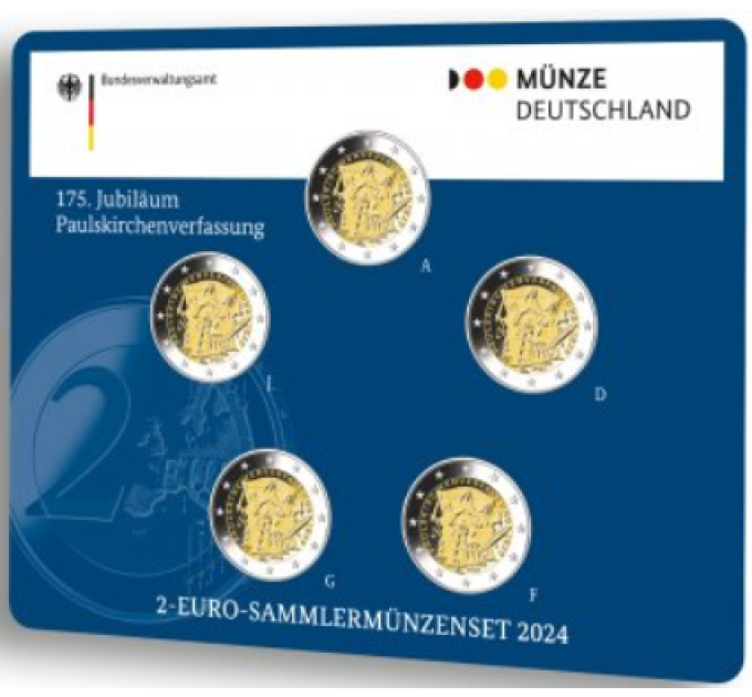  Saksamaa 2 Euromüntide komplekt BU 2024 – 175 aastat Paulskirche põhiseadusest – ADFGJ