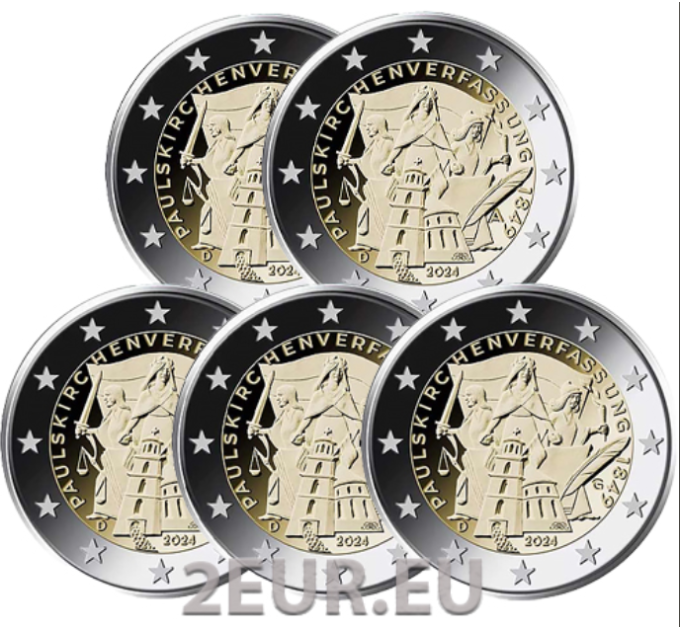 Saksamaa 2 eurot UNC 2024 – 175 aastat Paulskirche põhiseadusest – ADFGJ