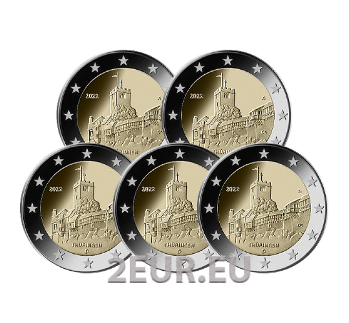 Saksamaa 2 eurot UNC 2022 – Tüüringi – Wartburgi loss – ADFGJ