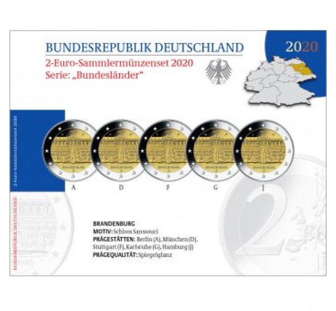 Saksamaa 2 euro proof 2020 – Brandenburg – Sanssouci palee