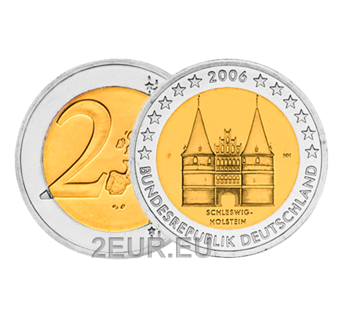 Saksamaa 2 eurot UNC 2006 - Holstentor Lübeckis - F - Stuttgart
