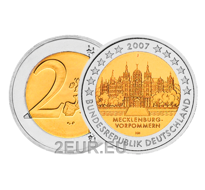 Saksamaa 2 eurot UNC 2007 - Schwerini loss - J - Hamburg