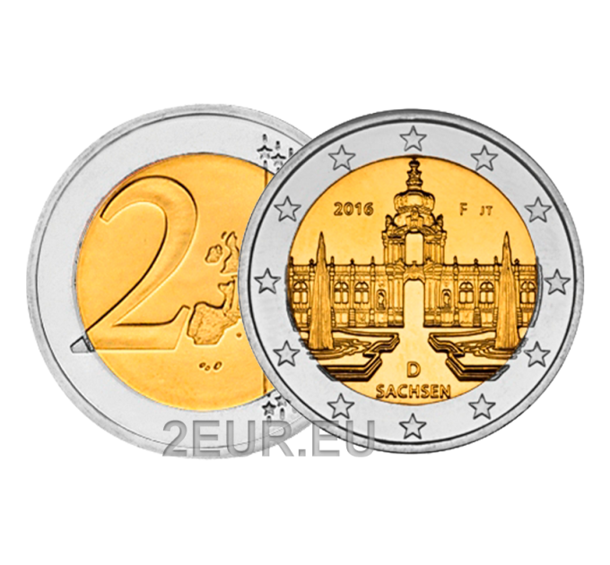Saksamaa 2 eurot UNC 2016 – Zwingeri palee Dresdenis – F – Stuttgart