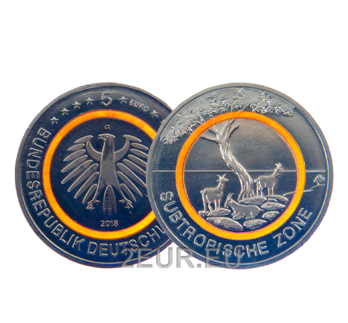 Saksamaa 5 eurot UNC 2018 – subtroopiline kliimavöönd – G – Karlsruhe