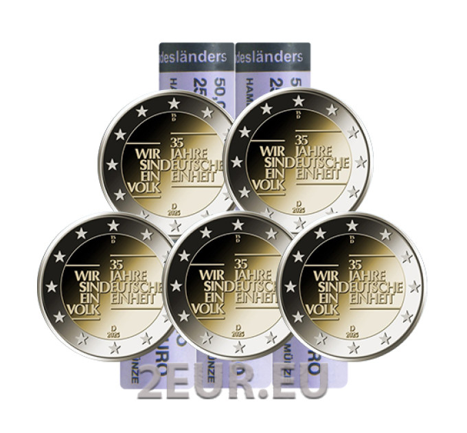 Saksamaa 2 eurot rulli UNC 2025 – 35 aastat Saksamaa ühtsust – ADFGJ