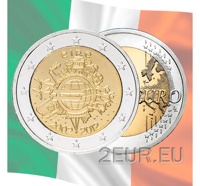 Iirimaa 2 eurot UNC 2012 – 10 aastat euro sularaha