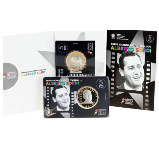 Italy 5 euro PROOF 2022 - Великие итальянские артисты - Альберто Сорди