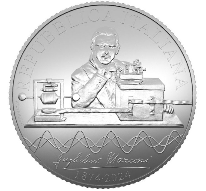 Itaalia 5 euro hõbe PROOF 2024 – 150. aastapäev Guglielmo Marconi sünnist ja 100 aastat esimesest raadiosaatest Itaalias