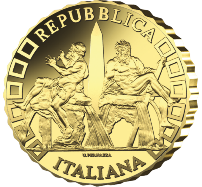 Italy 10 euro gold proof 2025 - Fountains of Italy - Fontana dei Quattro Fiumi - Roma