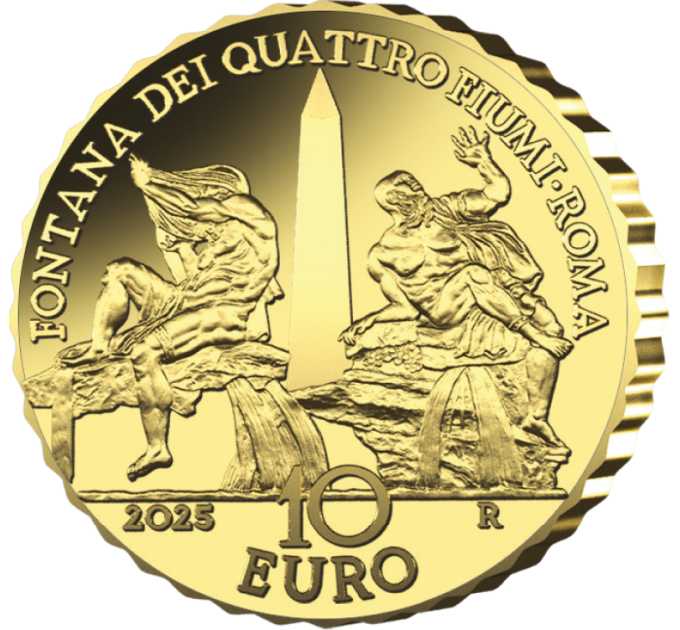Italy 10 euro gold proof 2025 - Fountains of Italy - Fontana dei Quattro Fiumi - Roma