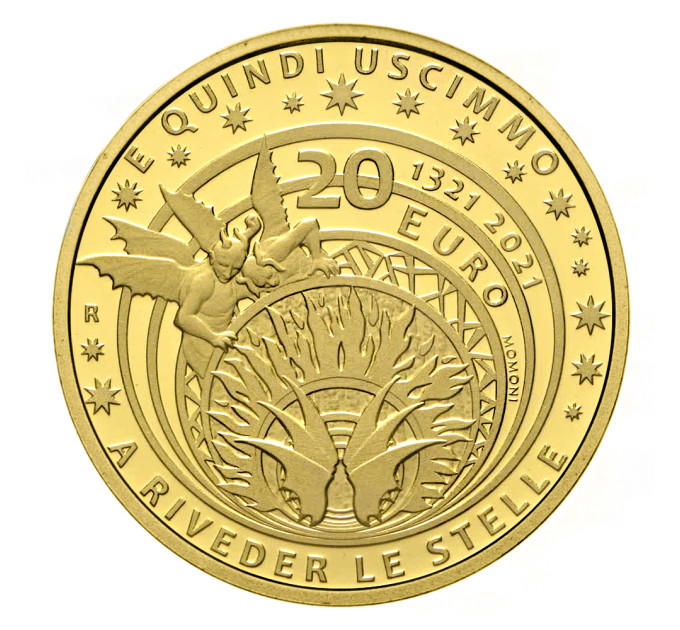 Itaalia 20 euro kulld proof 2021 – Dante Alighieri surma 700. aastapäev