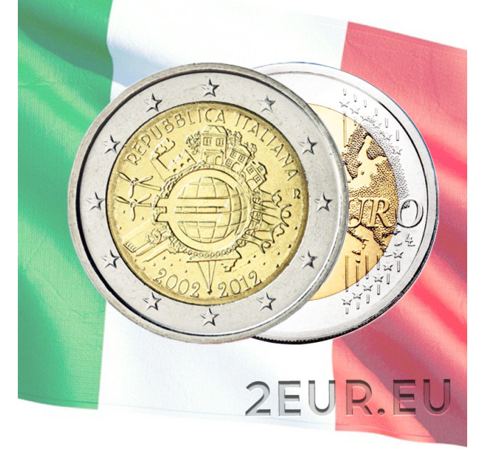 Itaalia 2 euro UNC 2012 – 10 aastat euro sularaha