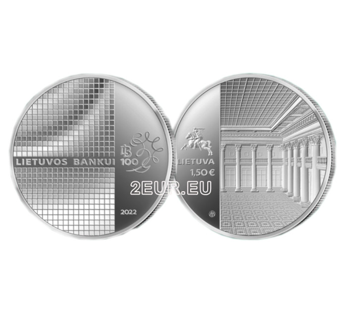 Литва 1,5 евро UNC 2022 - 100-летие Банка Литвы