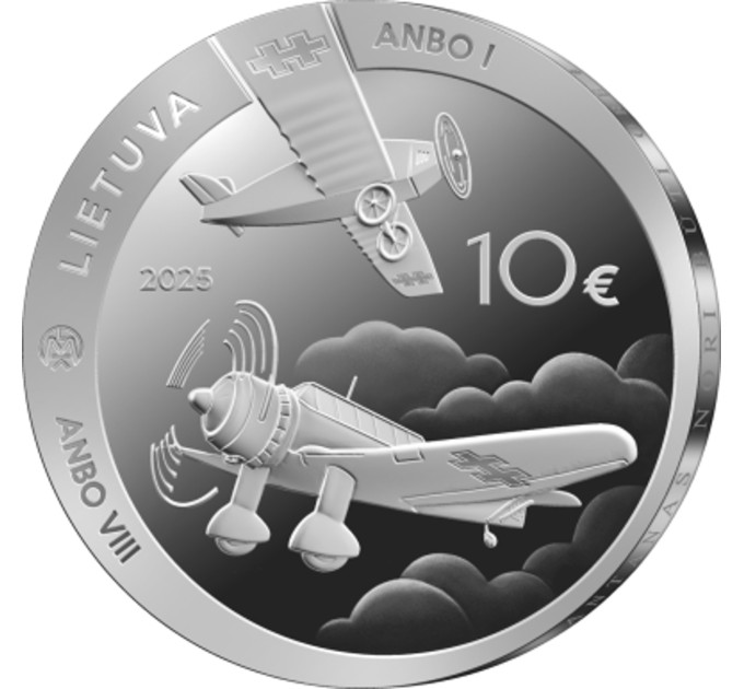 Leedu 10 euro hõbe proof 2025 - ANBO lennukid - 100 aastat