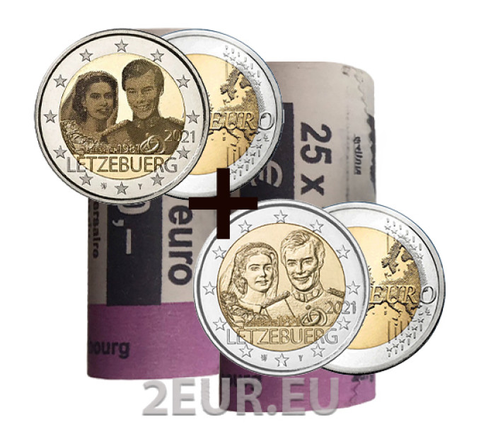 Luksemburg 2 eurot UNC rulli 2021 – Suurhertsog Henri ja suurhertsoginna Maria Teresa 40. pulma-aastapäev