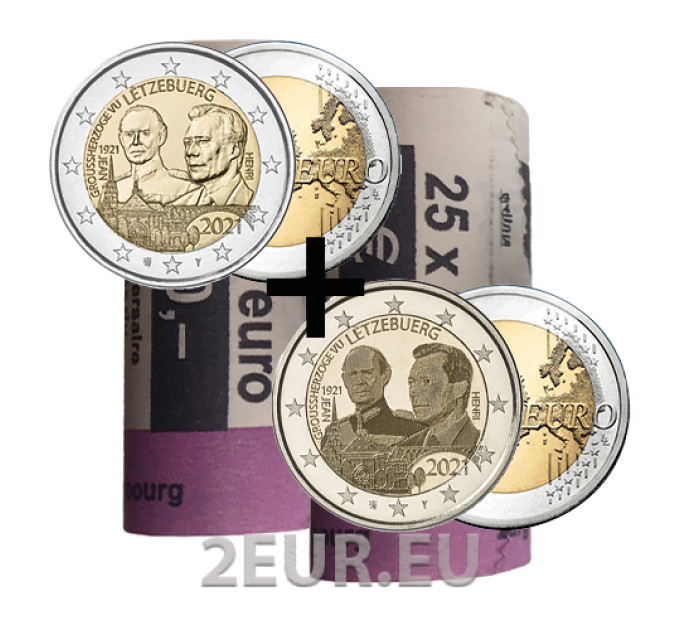 Luksemburg 2 eurot UNC rulli 2021 – Suurhertsog Jeani 100. sünniaastapäev