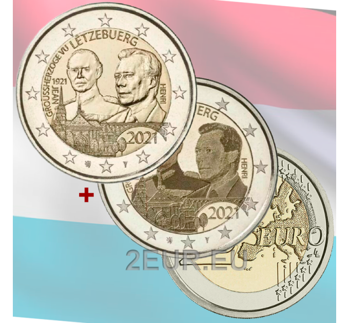 Luksemburg 2 eurot UNC 2021 – suurhertsog Jeani 100. sünniaastapäev reljeef+foto
