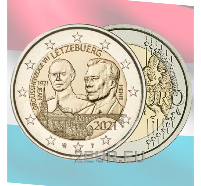 Luksemburg 2 eurot UNC 2021 – Suurhertsog Jeani 100. sünniaastapäev