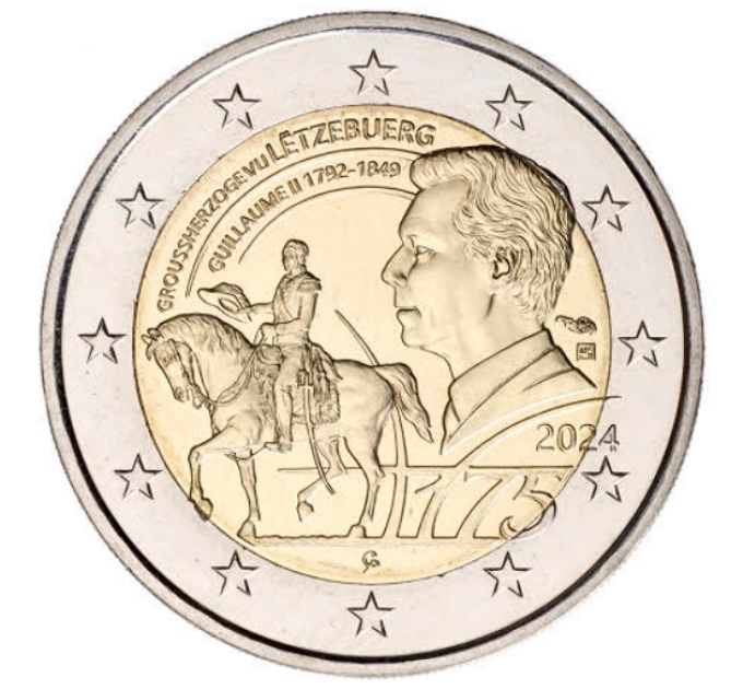 Luksemburg 2 eurot UNC 2024 – 175. aastapäev suurvürst Guillaume II surmast