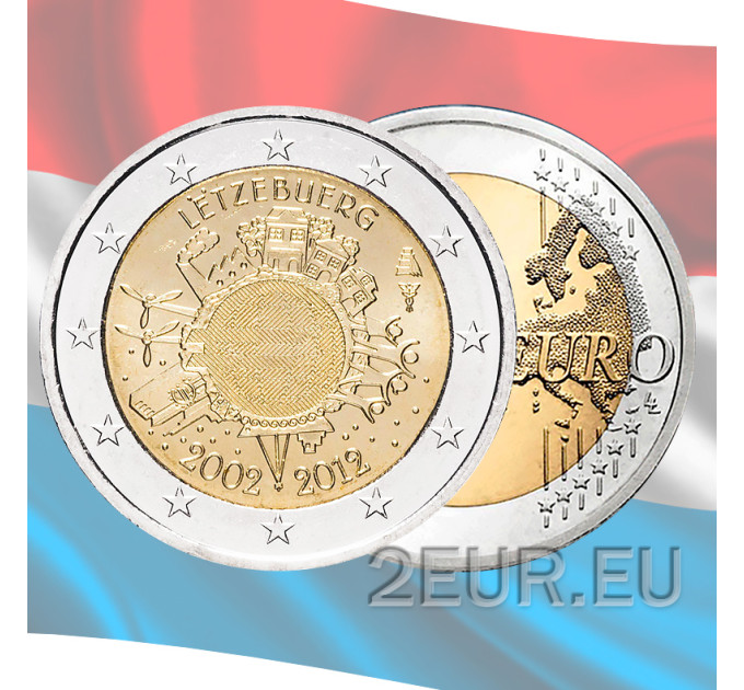 Luksemburg 2 eurot UNC 2012 – 10 aastat euro sularaha